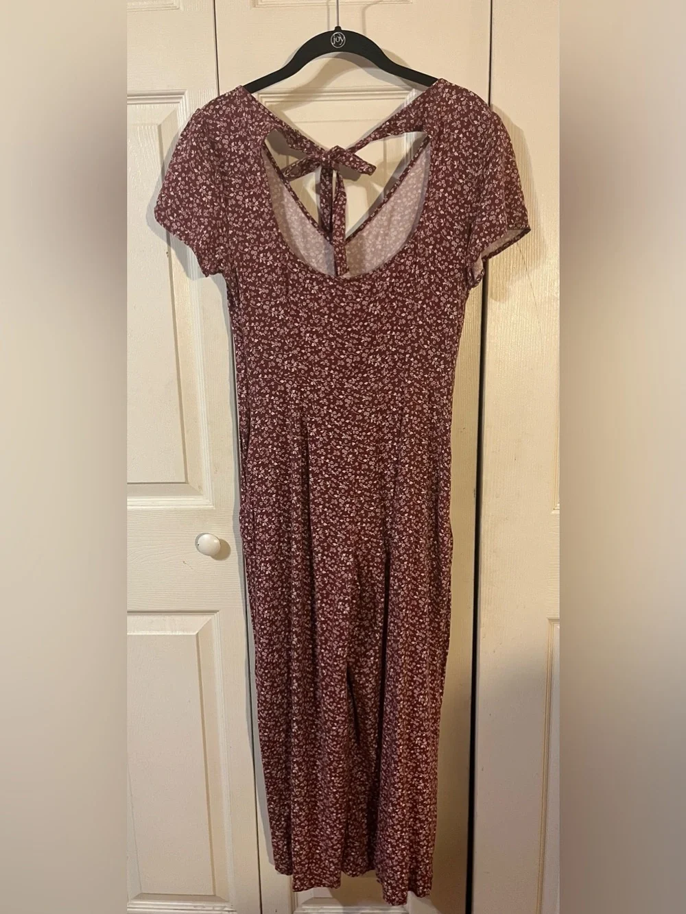 Abercrombie & Fitch Floral Jumpsuit Mauve/White Flowy Wide Leg Tie Back Zip (S)